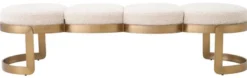 Casa Padrino Luxus Sitzbank Creme / Messing 160 x 50 x H. 40 cm - Gepolsterte Edelstahl Bank - Wohnzimmer Möbel - Hotel Möbel - Luxus Qualität