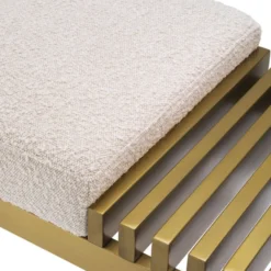 Casa Padrino Luxus Sitzbank Creme / Messing 140 x 44 x H. 45 cm - Gepolsterte Edelstahl Bank - Wohnzimmer Möbel - Hotel Möbel - Luxus Kollektion