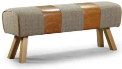 Casa Padrino Luxus Sitzbank Grau / Braun / Naturfarben 132 x 37 x H. 53 cm - Massivholz Sitzbank in Turnbock Optik - Wohnzimmer Möbel