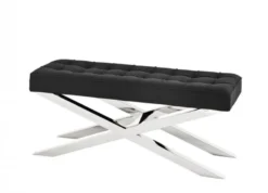 Casa Padrino Luxus Sitzbank Mod2 in Panama Schwarz und poliertem Edelstahl 120 x 42,5 x H. 53,5 cm