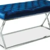 Casa Padrino Luxus Sitzbank Marineblau / Silber 100 x 48 x H. 46 cm - Gepolsterte Samt Bank mit verchromtem Edelstahl Gestell - Wohnzimmer Möbel
