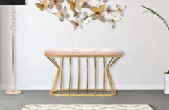 Casa Padrino Luxus Sitzbank Rosa / Gold 91 cm - Luxus Interior