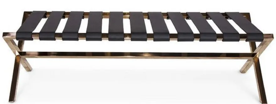 Casa Padrino Luxus Sitzbank Schwarz / Rosegold 120 x 45 x H. 40 cm - Edelstahl Bank mit Italienischem Leder - Gepäckablage - Hotel Möbel & Accessoires