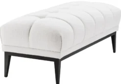 Casa Padrino Luxus Sitzbank Weiß / Schwarz 124 x 53 x H. 44 cm - Gepolsterte Bank mit Edelstahl Beinen - Wohnzimmer Möbel