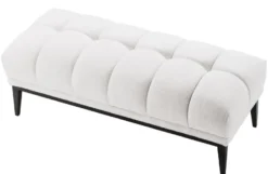 Casa Padrino Luxus Sitzbank Weiß / Schwarz 124 x 53 x H. 44 cm - Gepolsterte Bank mit Edelstahl Beinen - Wohnzimmer Möbel