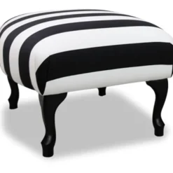 Casa Padrino Luxus Sitzhocker Schwarz / Weiß Streifen / Schwarz - Designer Stil Hocker - Möbel