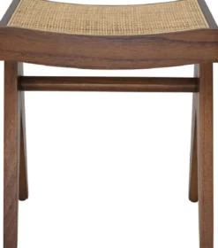 Casa Padrino Luxus Sitzhocker Braun / Naturfarben 39 x 31,5 x H. 43 cm - Massivholz Hocker mit handgewebtem Rattangeflecht - Luxus Möbel