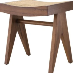 Casa Padrino Luxus Sitzhocker Braun / Naturfarben 39 x 31,5 x H. 43 cm - Massivholz Hocker mit handgewebtem Rattangeflecht - Luxus Möbel