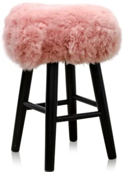 Casa Padrino Luxus Sitzhocker in Rosa und Schwarz, Ø 40 x H. 57 cm, Hocker aus Kiefernholz mit weichem Schafsfell