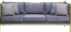 Casa Padrino Luxus Sofa Blau / Matt Gold 224 x 80 x H. 88 cm - Wohnzimmer Sofa - Hotel Sofa - Wohnzimmer Möbel - Wohnzimmer Einrichtung - Hotel Möbel - Luxus Möbel - Luxus Einrichtung