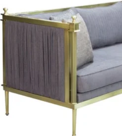 Casa Padrino Luxus Sofa Blau / Matt Gold 224 x 80 x H. 88 cm - Wohnzimmer Sofa - Hotel Sofa - Wohnzimmer Möbel - Wohnzimmer Einrichtung - Hotel Möbel - Luxus Möbel - Luxus Einrichtung