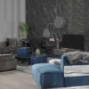 Casa Padrino Luxus Sofa Blau / Silber 480 x 100 x H. 70 cm - Gebogenes Wohnzimmer Sofa - Hotel Sofa - Wohnzimmer Möbel - Hotel Möbel - Luxus Möbel - Luxus Einrichtung