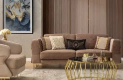 Casa Padrino Luxus Sofa Braun / Gold 230 x 90 x H. 77 cm - Wohnzimmer Sofa - Hotel Sofa - Wohnzimmer Möbel - Hotel Möbel - Luxus Möbel - Wohnzimmer Einrichtung - Luxus Einrichtung