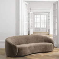 Casa Padrino Luxus Sofa Braun / Schwarz 235 cm - Gebogenes Wohnzimmer Sofa