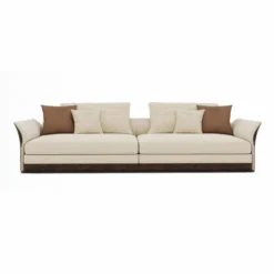 Casa Padrino Luxus Sofa Creme / Dunkelbraun 215 cm - Wohnzimmer & Hotel Möbel