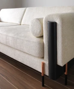Casa Padrino Luxus Sofa Cremeweiß / Matt Schwarz / Kupfer 220 x 107 x H. 78 cm - Wohnzimmer Sofa - Hotel Sofa - Wohnzimmer Möbel - Hotel Möbel - Luxus Möbel - Luxus Einrichtung