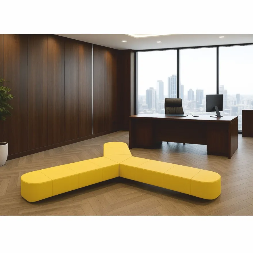 Casa Padrino Luxus Sofa Gelb 340 cm - Modulares Echtleder Sofa - Hotel Möbel