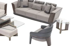 Casa Padrino Luxus Sofa Grau / Blau / Gold 280 x 98 x H. 85 cm - Wohnzimmer Sofa - Hotel Sofa - Wohnzimmer Möbel - Wohnzimmer Einrichtung - Hotel Möbel - Luxus Möbel - Luxus Einrichtung
