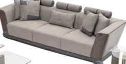 Casa Padrino Luxus Sofa Grau / Blau / Gold 280 x 98 x H. 85 cm - Wohnzimmer Sofa - Hotel Sofa - Wohnzimmer Möbel - Wohnzimmer Einrichtung - Hotel Möbel - Luxus Möbel - Luxus Einrichtung