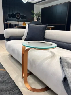 Casa Padrino Luxus Sofa Grau / Blau / Schwarz / Kupfer 260 x 88 x H. 65 cm - Wohnzimmer Sofa - Hotel Sofa - Wohnzimmer Möbel - Hotel Möbel - Luxus Möbel - Luxus Einrichtung