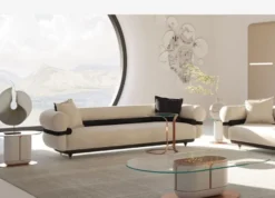 Casa Padrino Luxus Sofa Grau / Blau / Schwarz / Kupfer 260 x 88 x H. 65 cm - Wohnzimmer Sofa - Hotel Sofa - Wohnzimmer Möbel - Hotel Möbel - Luxus Möbel - Luxus Einrichtung