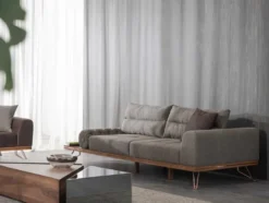 Casa Padrino Luxus Sofa Grau / Braun / Kupfer 270 x 100 x H. 65 cm - Wohnzimmer Sofa mit verstellbaren Rückenlehnen - Wohnzimmer Möbel - Hotel Möbel - Luxus Möbel
