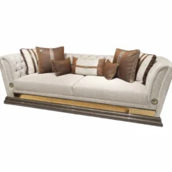 Casa Padrino Luxus Sofa Grau / Gold 263 cm - Wohnzimmer & Hotel Möbel