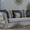 Casa Padrino Luxus Sofa Grau / Gold - Elegantes Wohnzimmer Sofa mit dekorativen Kissen - Luxus Wohnzimmer Möbel