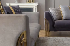 Casa Padrino Luxus Sofa Grau / Gold 230 x 90 x H. 77 cm - Wohnzimmer Sofa - Hotel Sofa - Wohnzimmer Möbel - Hotel Möbel - Luxus Möbel - Wohnzimmer Einrichtung - Luxus Einrichtung