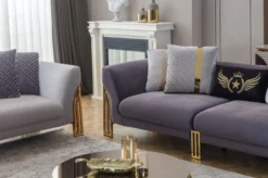 Casa Padrino Luxus Sofa Grau / Gold 230 x 90 x H. 77 cm - Wohnzimmer Sofa - Hotel Sofa - Wohnzimmer Möbel - Hotel Möbel - Luxus Möbel - Wohnzimmer Einrichtung - Luxus Einrichtung