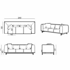 Casa Padrino Luxus Sofa Grau / Messing 240 cm - Wohnzimmer & Hotel Interior