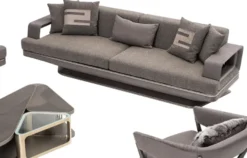 Casa Padrino Luxus Sofa Grau / Silber 270 x 94 x H. 76 cm - Wohnzimmer Sofa - Hotel Sofa - Wohnzimmer Möbel - Wohnzimmer Einrichtung - Hotel Möbel - Luxus Möbel - Luxus Einrichtung