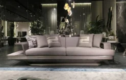 Casa Padrino Luxus Sofa Grau / Silber 290 x 94 x H. 76 cm - Wohnzimmer Sofa - Hotel Sofa - Wohnzimmer Möbel - Wohnzimmer Einrichtung - Hotel Möbel - Luxus Möbel - Luxus Einrichtung