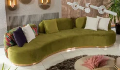 Casa Padrino Luxus Sofa Grün / Mehrfarbig / Kupfer 330 x 110 x H. 70 cm - Gebogenes Wohnzimmer Sofa - Hotel Sofa - Wohnzimmer Möbel - Hotel Möbel - Luxus Möbel - Luxus Einrichtung