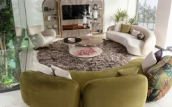 Casa Padrino Luxus Sofa Grün / Mehrfarbig / Kupfer 330 x 110 x H. 70 cm - Gebogenes Wohnzimmer Sofa - Hotel Sofa - Wohnzimmer Möbel - Hotel Möbel - Luxus Möbel - Luxus Einrichtung