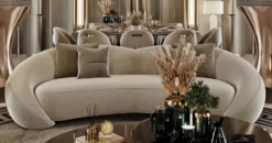 Casa Padrino Luxus Sofa Hellgrau / Kupfer 270 x 102 x H. 73 cm - Wohnzimmer Sofa - Hotel Sofa - Wohnzimmer Möbel - Wohnzimmer Einrichtung - Hotel Möbel - Luxus Möbel - Luxus Einrichtung