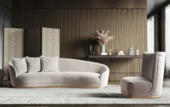 Casa Padrino Luxus Sofa Hellgrau / Messing 308 x 110 x H. 90 cm - Gebogenes Wohnzimmer Sofa - Hotel Sofa - Wohnzimmer Möbel - Hotel Möbel - Luxus Möbel - Luxus Einrichtung - Wohnzimmer Einrichtung