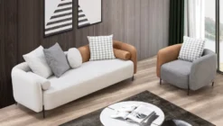 Casa Padrino Luxus Sofa Hellgrau / Braun / Schwarz 255 x 90 x H. 70 cm - Wohnzimmer Sofa - Wohnzimmer Möbel - Luxus Möbel - Luxus Einrichtung