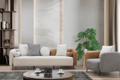 Casa Padrino Luxus Sofa Hellgrau / Braun / Schwarz 255 x 90 x H. 70 cm - Wohnzimmer Sofa - Wohnzimmer Möbel - Luxus Möbel - Luxus Einrichtung