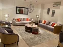 Casa Padrino Luxus Sofa Lila / Beige / Dunkelbraun / Gold - Wohnzimmer Sofa - Hotel Sofa - Luxus Möbel