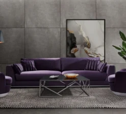 Casa Padrino Luxus Sofa Lila / Silber 300 x 102 x H. 61 cm - Wohnzimmer Sofa mit dekorativen Kissen - Luxus Wohnzimmer Möbel