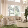 Casa Padrino Luxus Sofa mit Metall Ornamenten Beige / Silber 260 x 103 x H. 80 cm - Luxus Wohnzimmer & Hotel Möbel - Erstklassische Qualität - Made in Italy