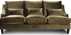 Casa Padrino Luxus Sofa Olivgrün / Schwarz 220 x 90 cm - Wohnzimmer Sofa - Wohnzimmer Möbel - Luxus Möbel - Wohnzimmer Einrichtung - Luxus Einrichtung