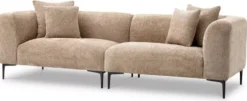 Casa Padrino Luxus Sofa Sandfarben / Schwarz 252 x 99 x H. 75 cm - Wohnzimmer Sofa mit 4 Kissen - Wohnzimmer Möbel - Wohnzimmer Einrichtung - Luxus Möbel - Luxus Einrichtung