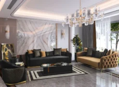 Casa Padrino Luxus Sofa Schwarz / Gold 240 x 100 x H. 80 cm - Wohnzimmer Sofa - Wohnzimmer Möbel - Luxus Möbel - Wohnzimmer Einrichtung - Luxus Einrichtung - Luxus Qualität