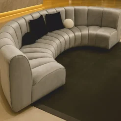 Casa Padrino Luxus Sofa Silber 330 cm - Gebogenes Wohnzimmer Sofa - Luxus Möbel
