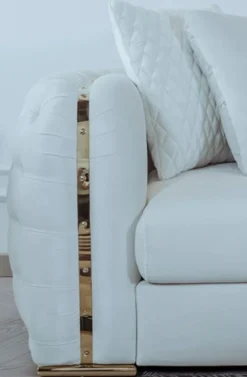 Casa Padrino Luxus Sofa Weiß / Gold 265 x 83 x H. 73 cm - Modernes Wohnzimmer Sofa - Wohnzimmer & Hotel Möbel - Luxus Kollektion