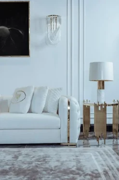 Casa Padrino Luxus Sofa Weiß / Gold 265 x 83 x H. 73 cm - Modernes Wohnzimmer Sofa - Wohnzimmer & Hotel Möbel - Luxus Kollektion
