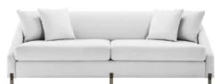 Casa Padrino Luxus Sofa Weiß / Messingfarben 223 x 94 x H. 73 cm - Wohnzimmer Sofa mit 4 Kissen - Luxus Möbel