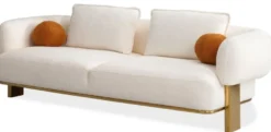 Casa Padrino Luxus Sofa Weiß / Messing 250 x 100 x H. 75 cm - Wohnzimmer Sofa - Hotel Sofa - Wohnzimmer Möbel - Hotel Möbel - Luxus Möbel - Luxus Einrichtung